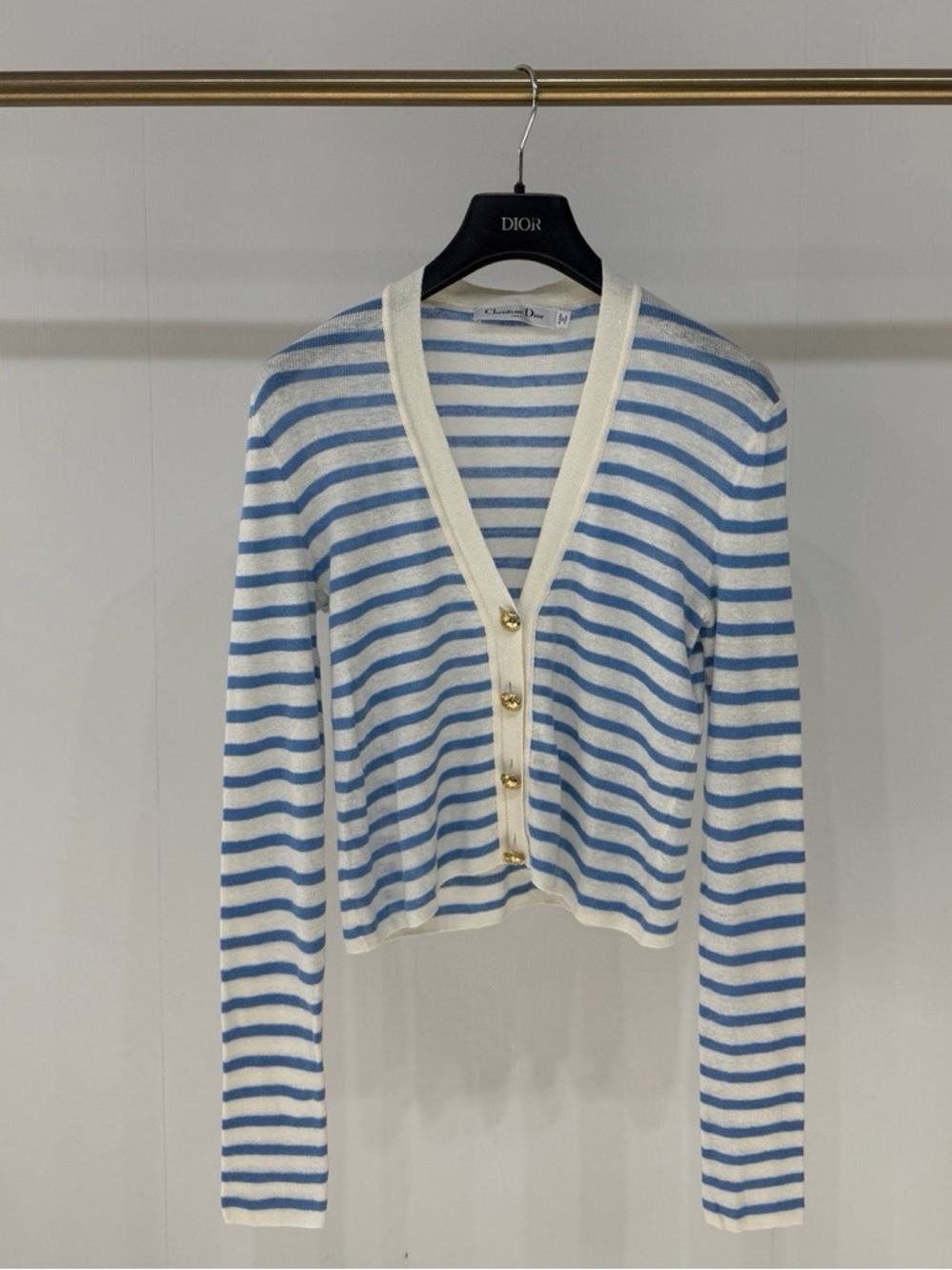 🚩steal Dior Blue and White Striped V-Neck Cardigan
